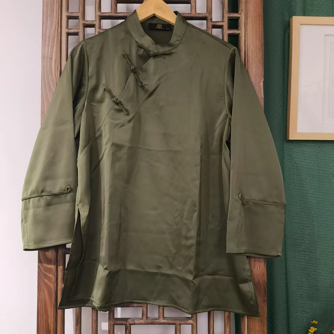 凤徕兮私人定制军绿色光板盘扣小立领打底上衣 (HY1089) 军绿