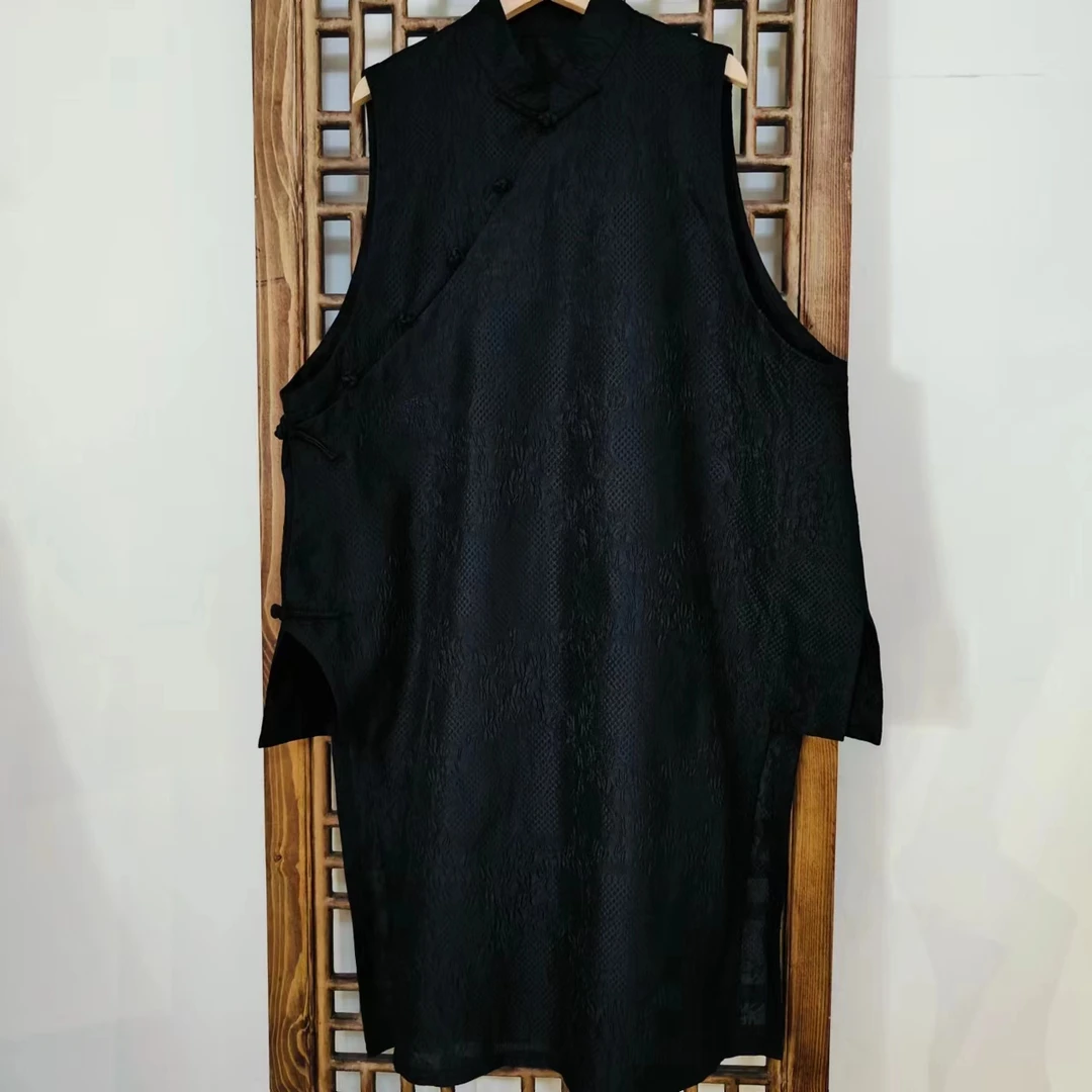 （ LS262） 凤徕兮私人定制黑色立体提花斜襟小立领盘扣马甲
