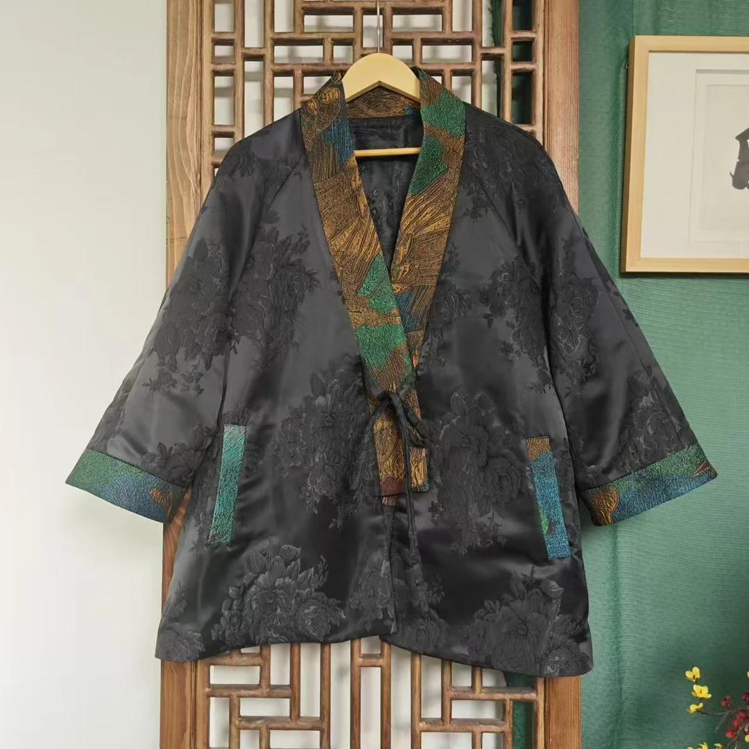 凤徕兮私人定制黑底彩色包边斜襟系带加棉上衣（LS312）