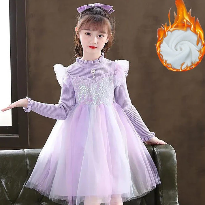 巴拉拉吧儿童连衣裙春秋新款秋冬夏季童装中大童针织小香风女童公