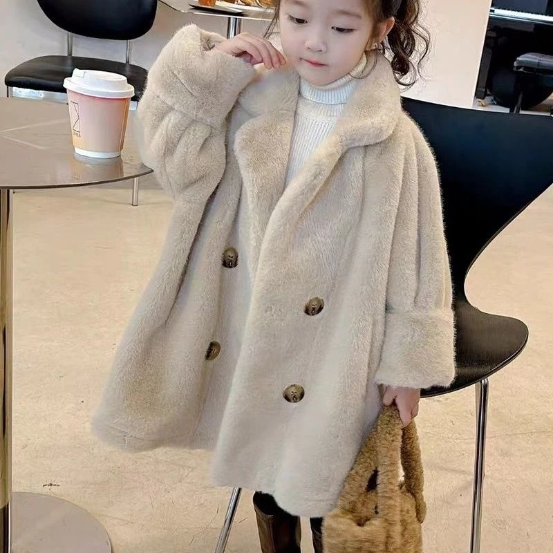 巴拉拉吧冬季女童仿水貂绒皮毛一体皮草大衣儿童中长款宝宝洋气毛