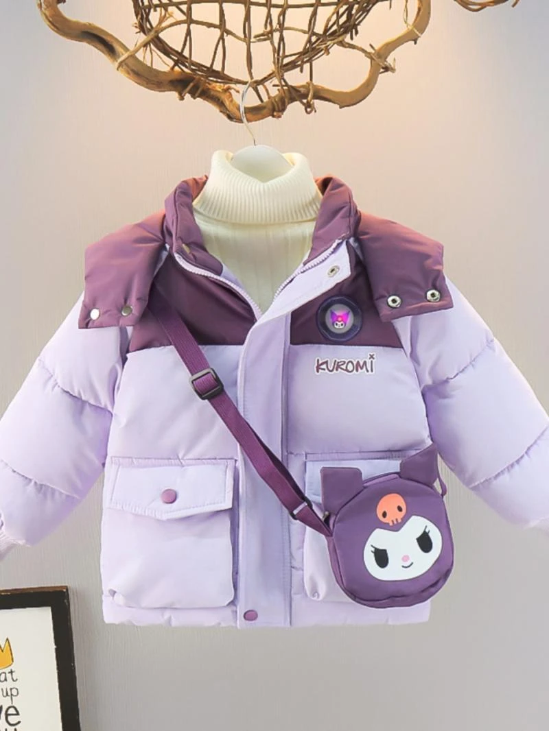 巴拉拉吧女童库洛米棉衣2024加绒加厚拼色棉服外套女宝宝冬季卡通