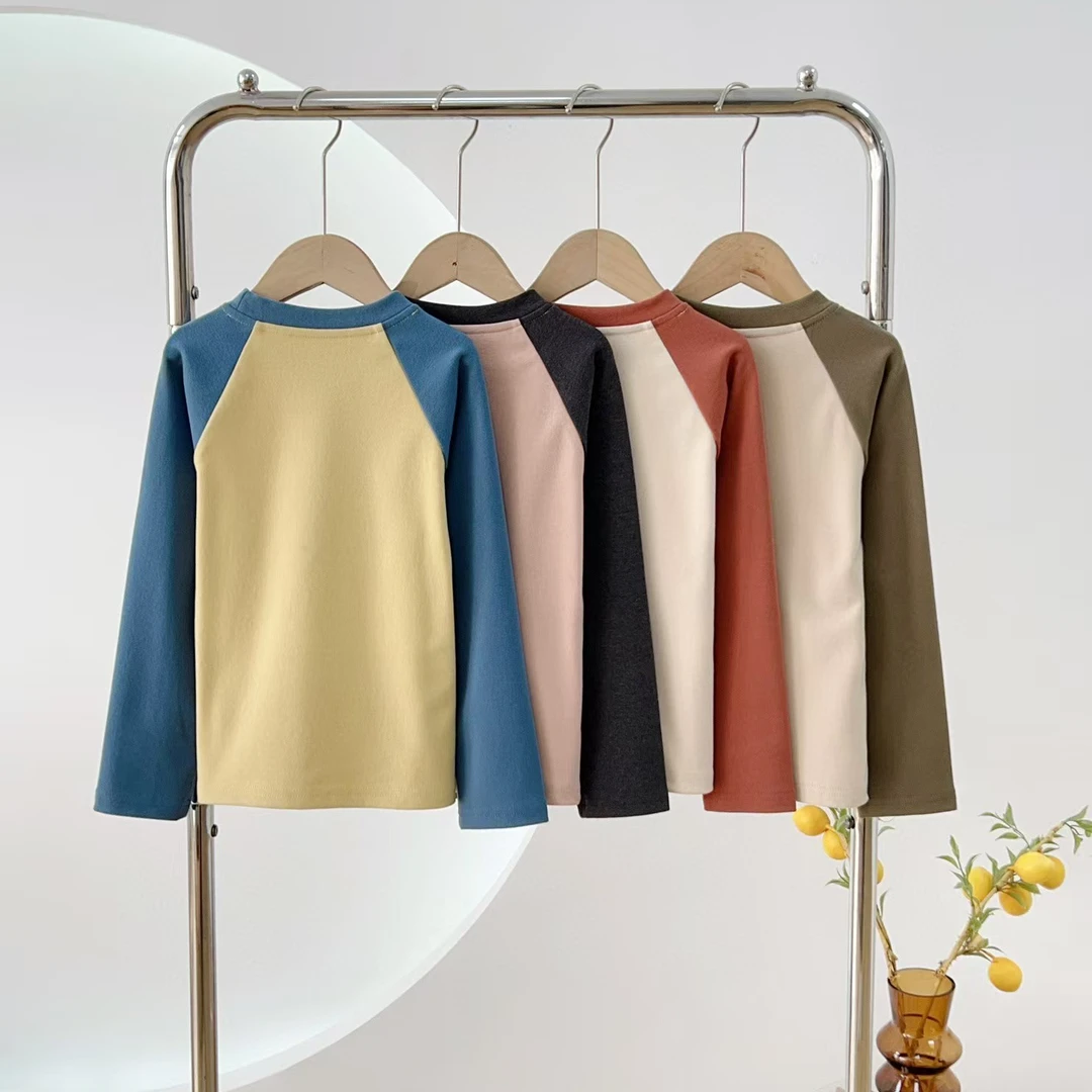 8035儿童秋季新款插肩袖撞色设计百搭休闲长袖T恤