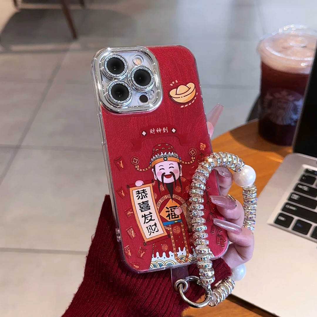 恭喜发财羽纱镜头膜适用苹果15vivo华为oppo全包保护壳2024高级感