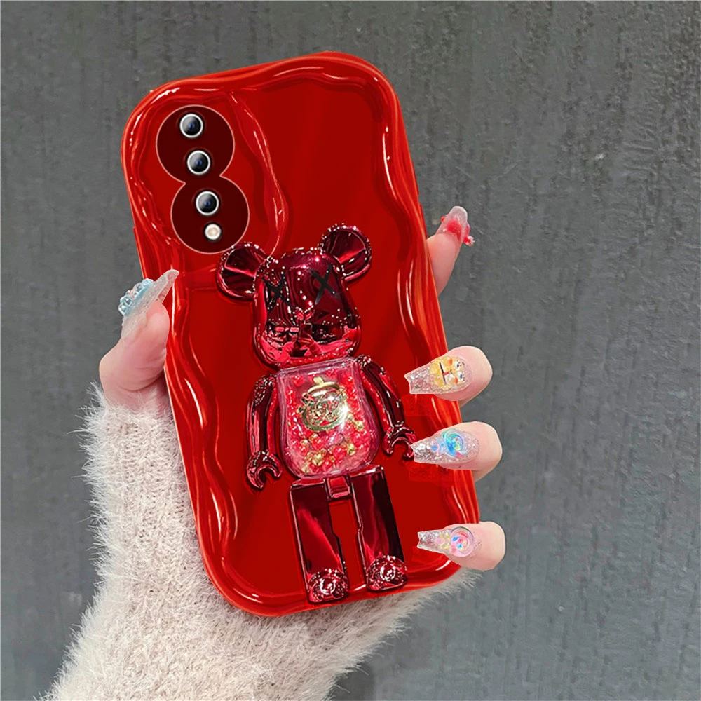 【华为荣耀80】立体暴力熊支架奶油纹新年女款防摔手机壳