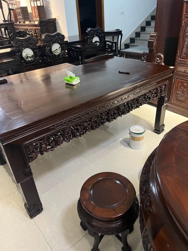 大红酸枝交趾黄檀灵芝大画案