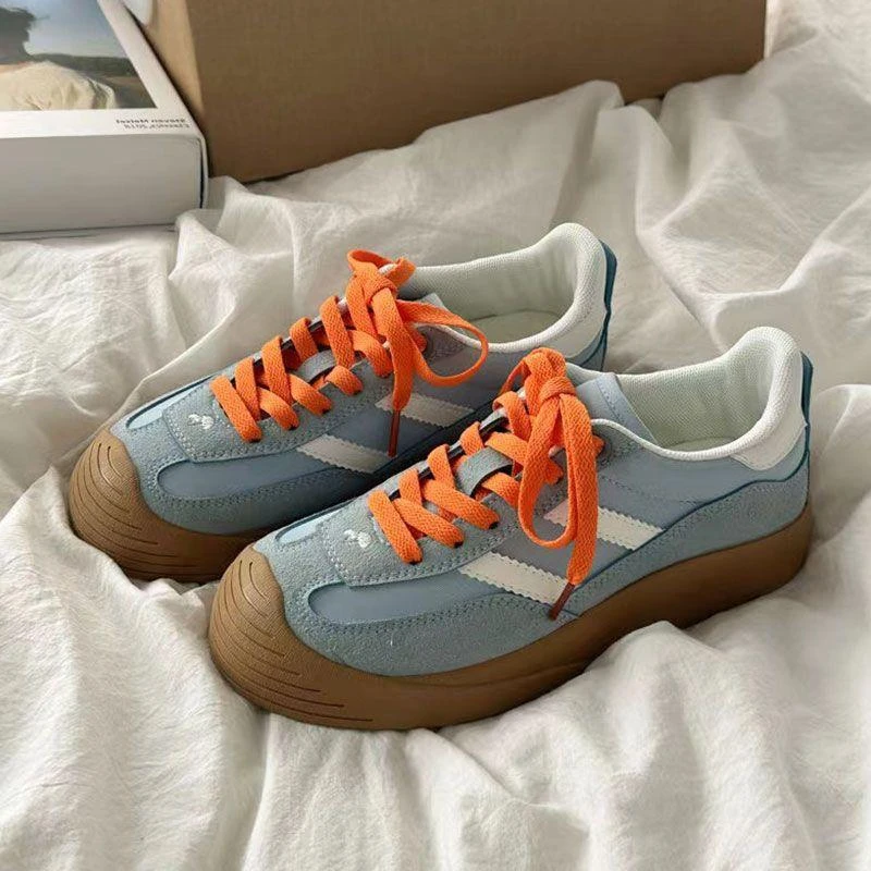 2024秋季新款薄款透气板鞋女原创小众复古休闲厚底德训鞋小白鞋女