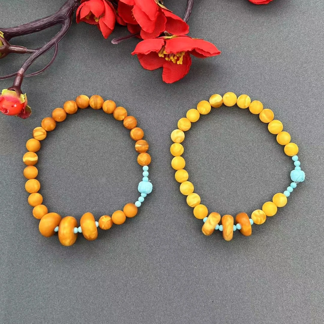 【润家原创】天然琥珀6mm橘皮花蜡墩子设计款手串（多样性发货一件）
