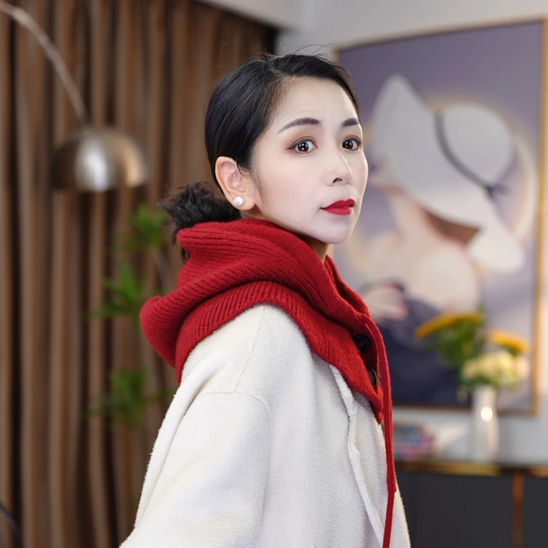 2024年秋冬季韩版时尚百搭巴拉克拉法纯色帽护颈保暖包头针织帽