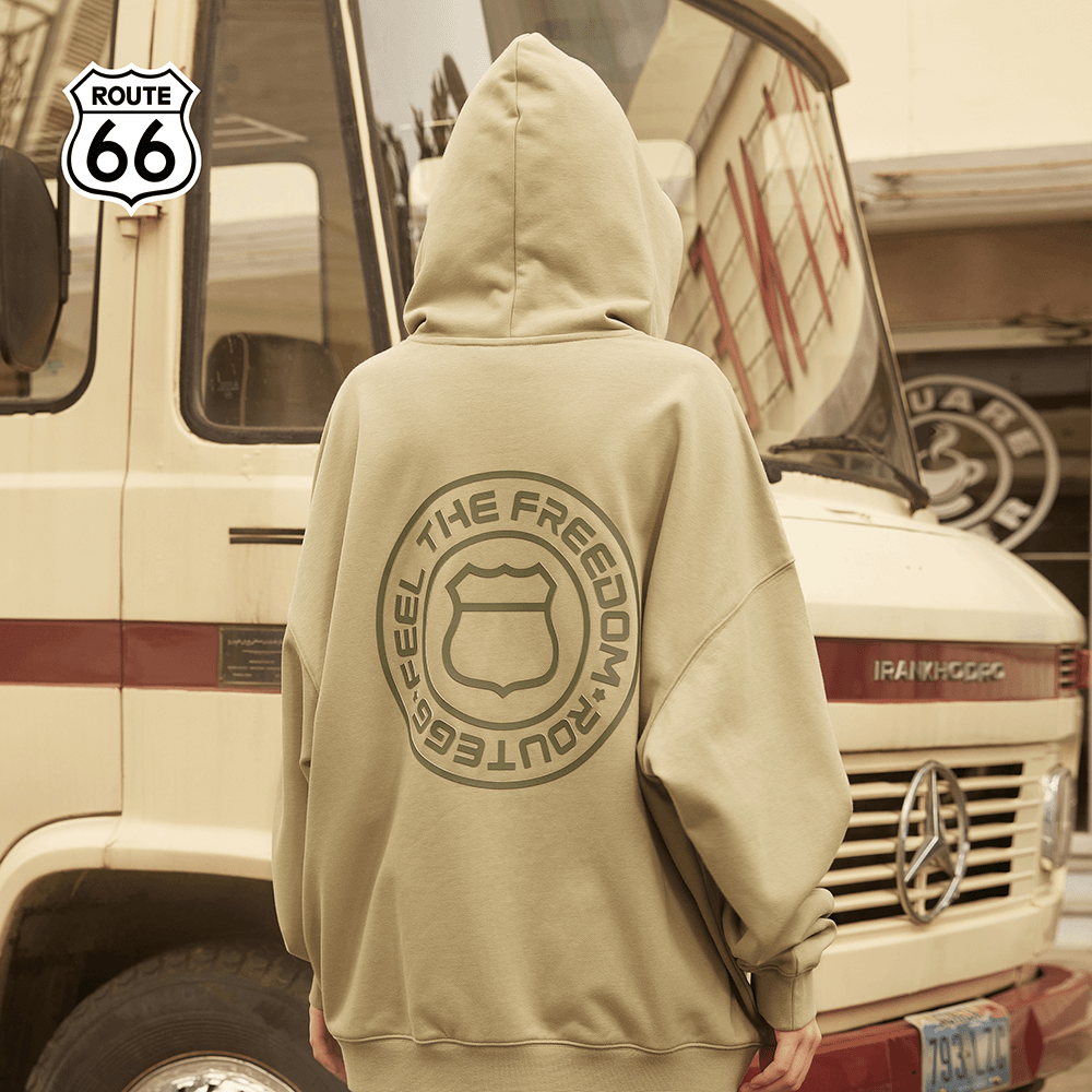 route 66 66号公路圆形盾徽连帽卫衣秋季新款美式复古长袖上衣侃爷卫衣