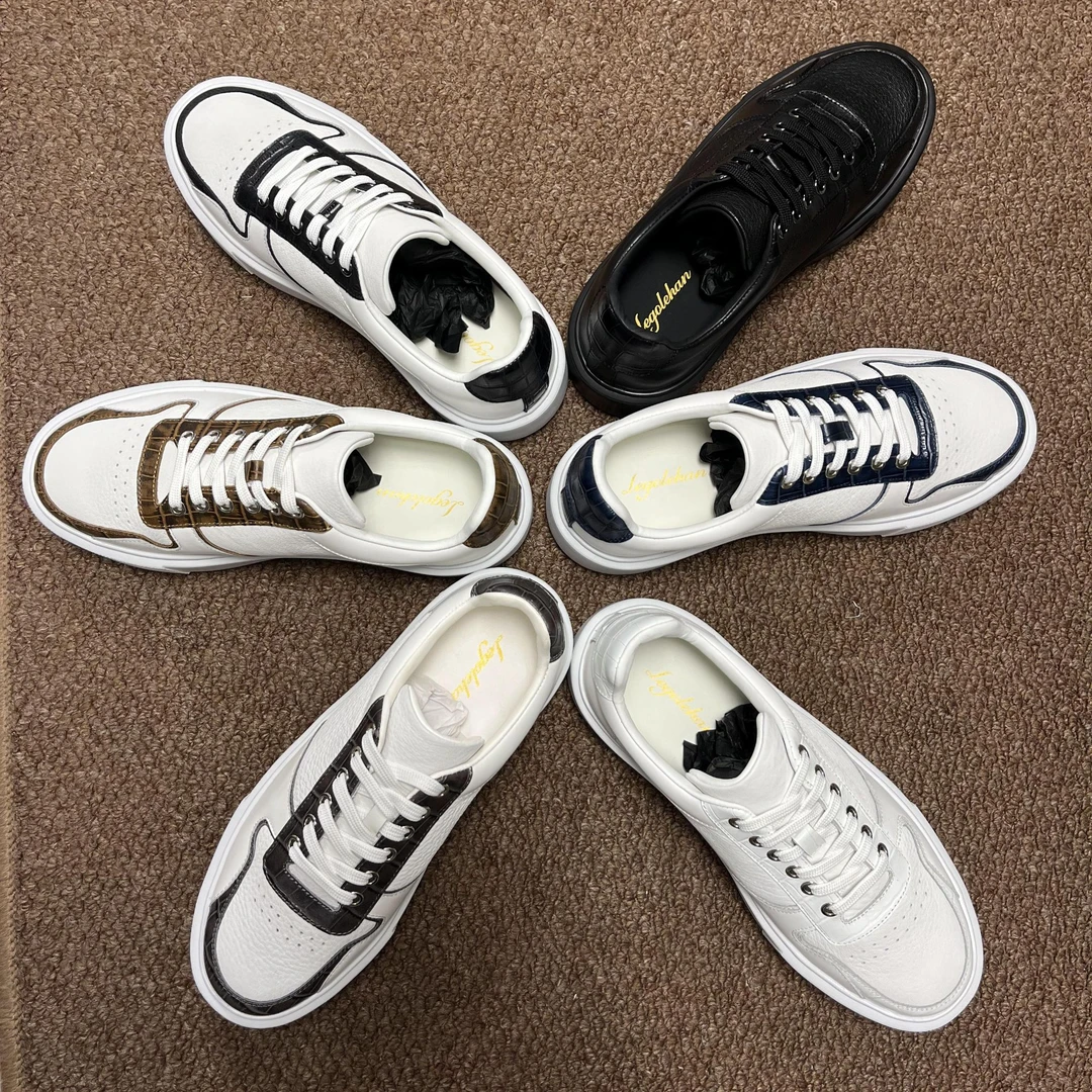 莱尔可汗K044男士时尚滑板鞋超轻意大利XL大底轻便系带小白鞋