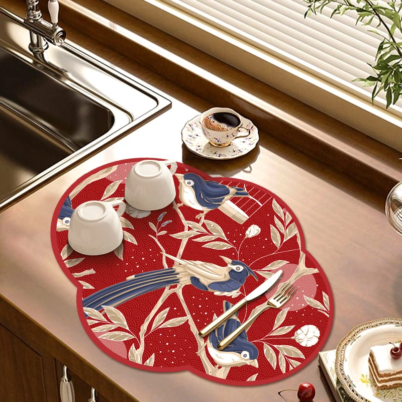喜上枝头软硅藻泥吸水黑科技餐垫台面沥水垫3MM加厚款新年吉祥鸟