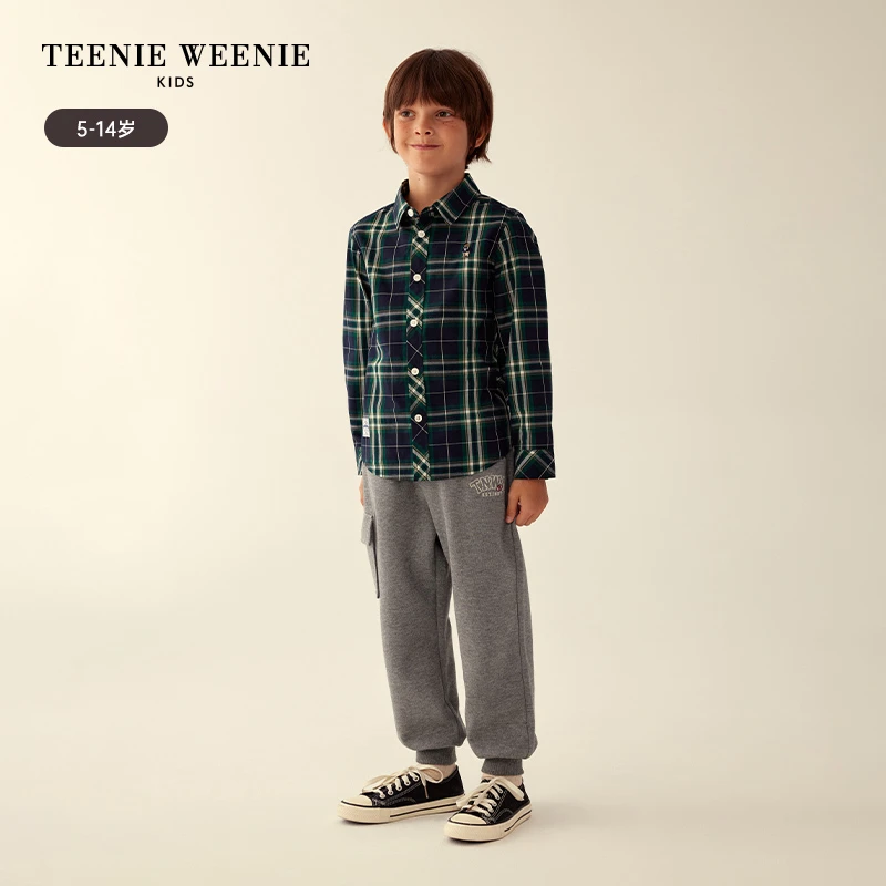 TeenieWeenie Kids小熊童装男童23休闲格纹长袖衬衫TKYC234901B