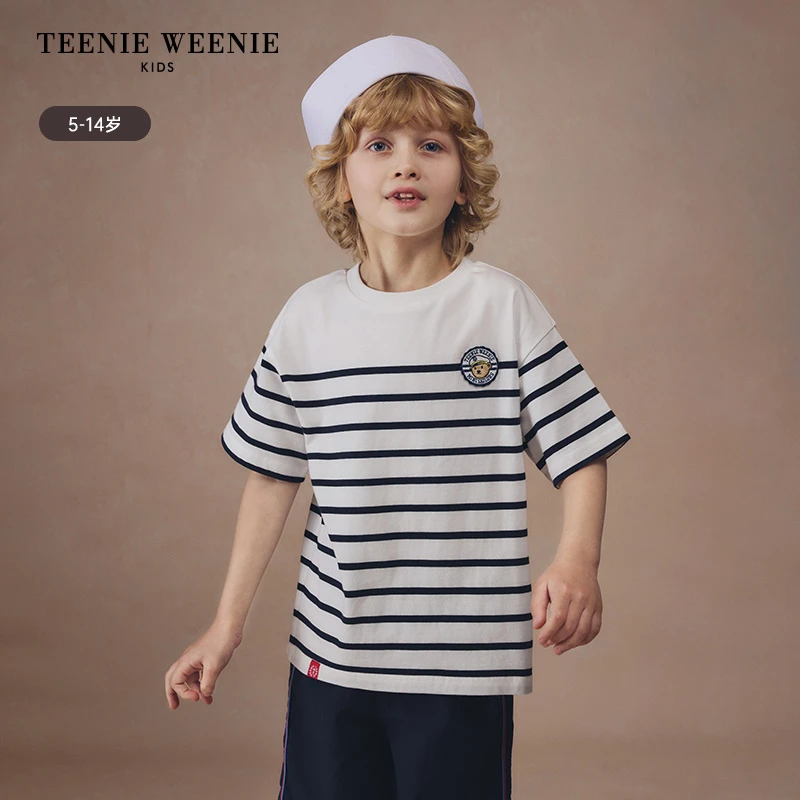 TeenieWeenie Kids小熊童装24夏新款男童海军风条纹短袖短裤套装