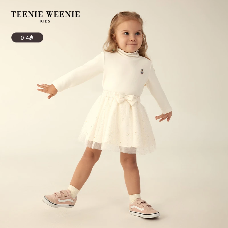 TeenieWeenie Kids小熊童装23秋冬新款女宝宝蝴蝶结网纱半身裙