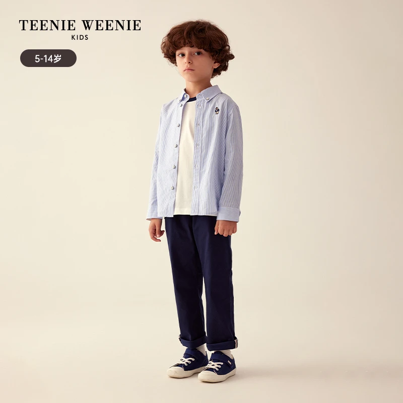 TeenieWeenie Kids小熊童装男童23年秋季新款清爽条纹长袖衬衫
