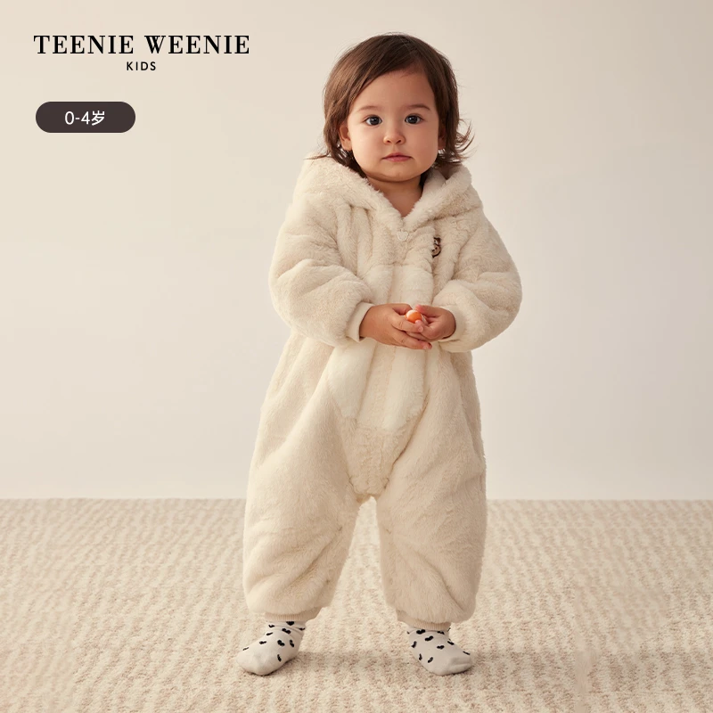 TeenieWeenie Kids小熊童装23秋冬新款男宝宝可爱连帽拉链连体衣