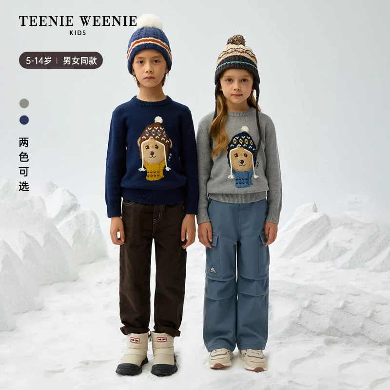 TeenieWeenie Kids小熊童装24冬休闲圆领卡通套头毛衣TKKW248T22I