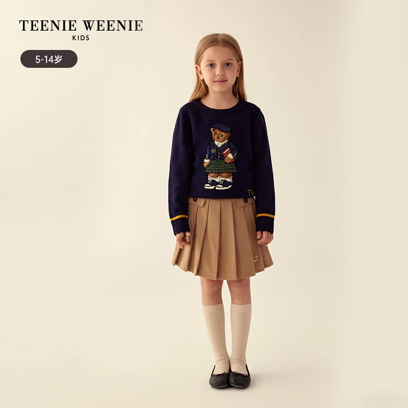 TeenieWeenie Kids小熊童装女童23年秋冬新款学院风百褶裙半身裙