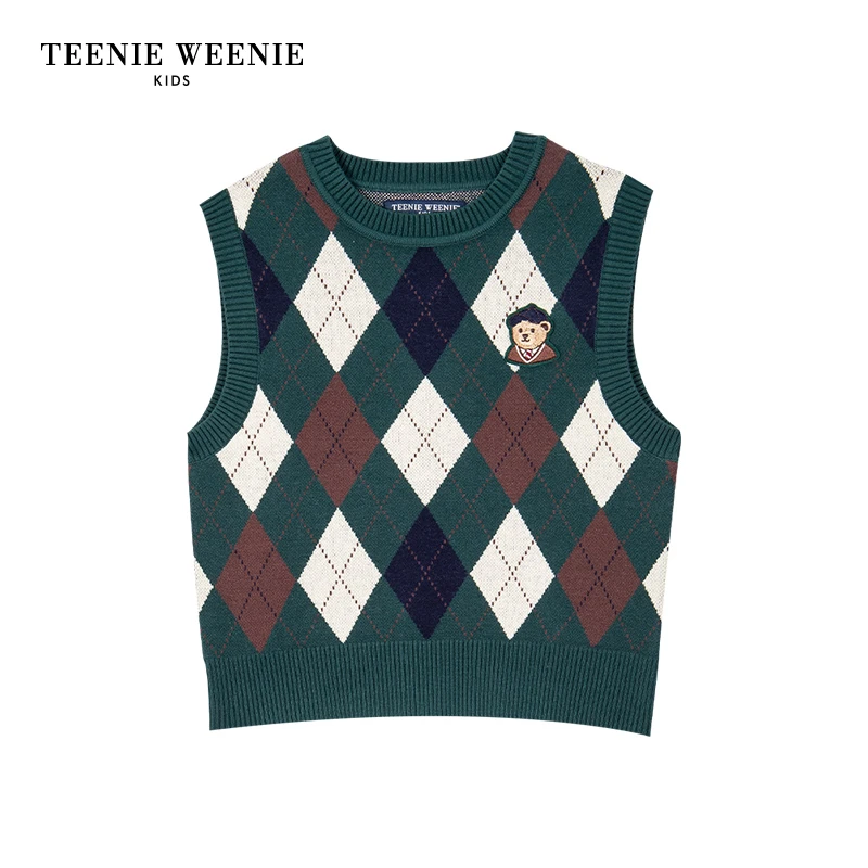 TeenieWeenie Kids小熊童装23秋复古菱格针织背心TKKN237895N