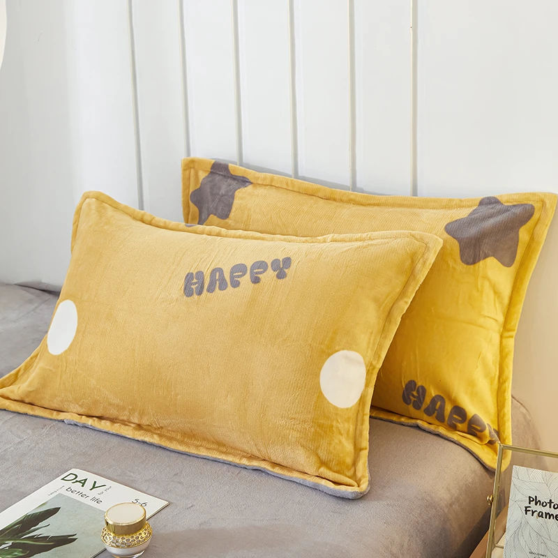 48*74cm加绒枕套冬季加厚牛奶绒随机花色枕套