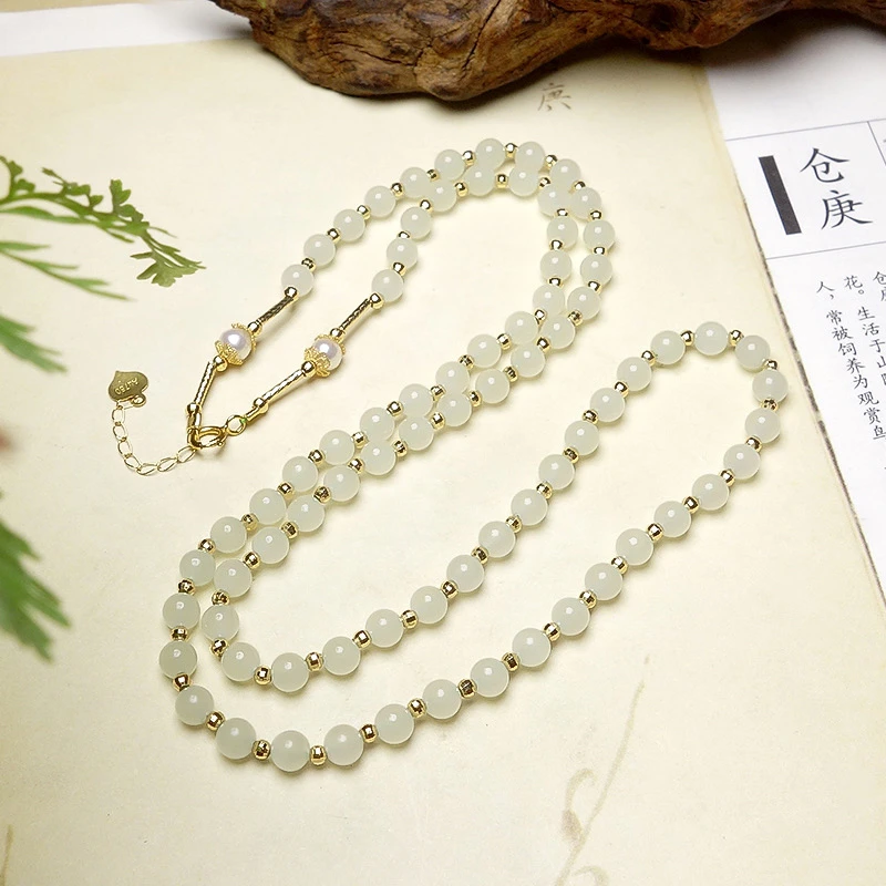 ZR珠宝【清风】和田玉锁骨链气质高冰+极光珍珠+18K金万能链