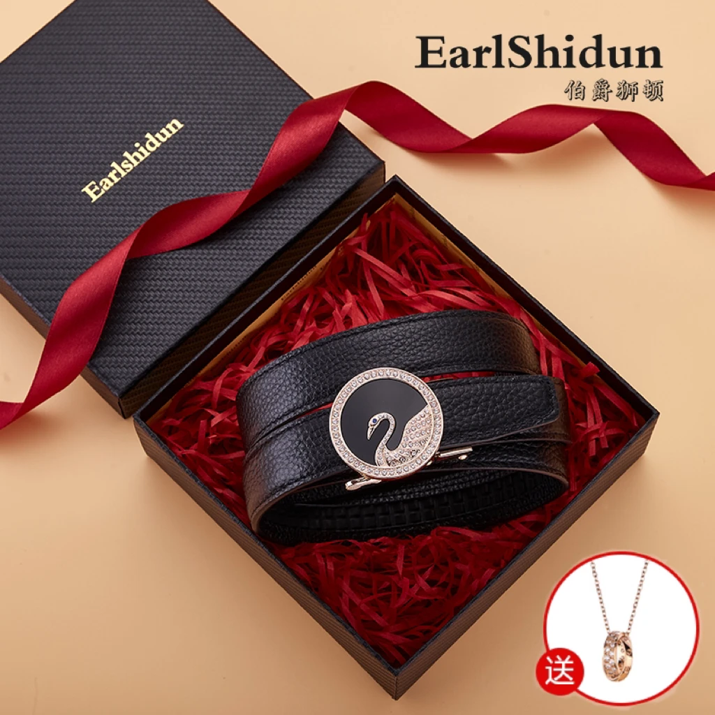 Earlshidun/伯爵狮顿女士皮带头层牛皮轻奢自动扣赠礼盒项链12A