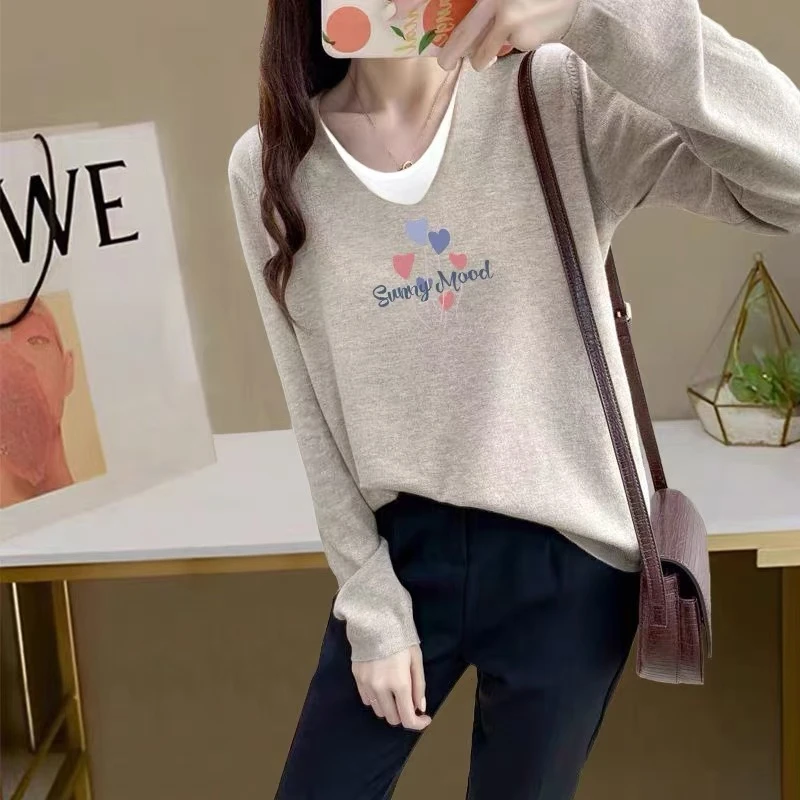 花灰色大码长袖t恤女高级感欧货打底衫春秋季2024新款假两件上衣