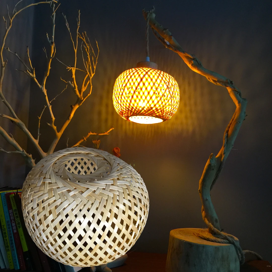 竹编吊灯新中式禅意灯茶室复古氛围灯树枝根雕装饰灯挂灯