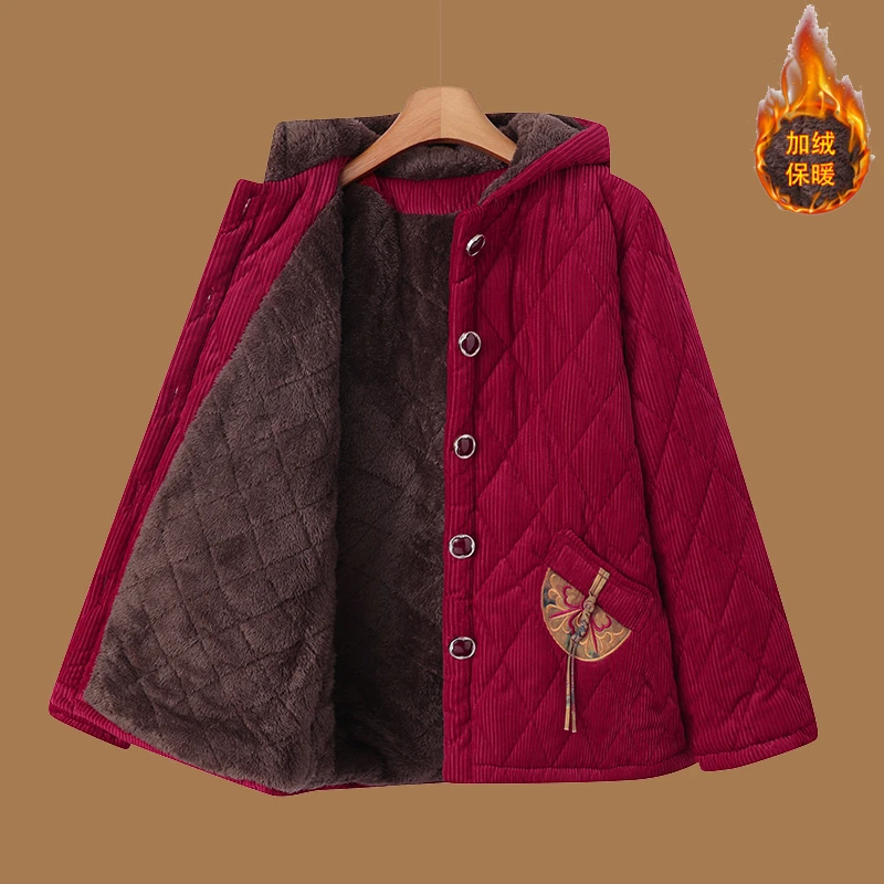 110-220斤特大码妈妈装加绒加厚保暖棉衣中老年女连帽棉袄冬棉服