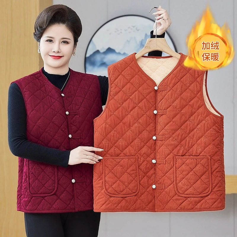 140-240斤冬装棉马夹中老年加绒加厚背心保暖女装冬季宽松大码