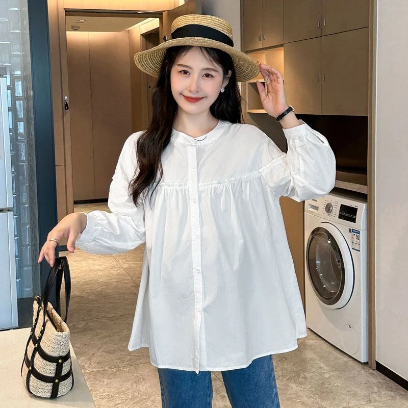 【甜梦气息】孕妇装春装新款立领时尚棉衬衫宽松休闲长袖大码上衣