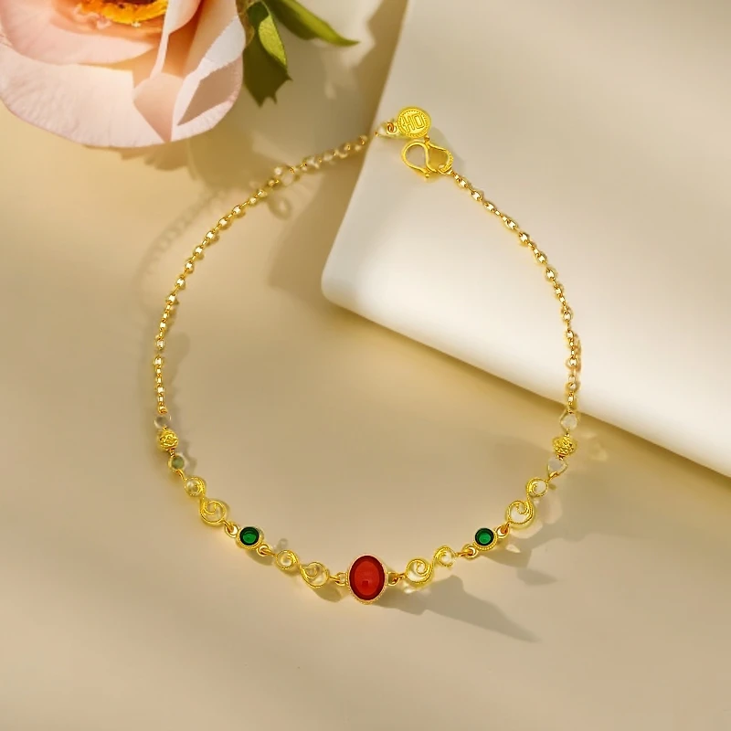 【梦金园】亿纯高精工足金99999古法珐琅小众礼物手链 珠光宝气