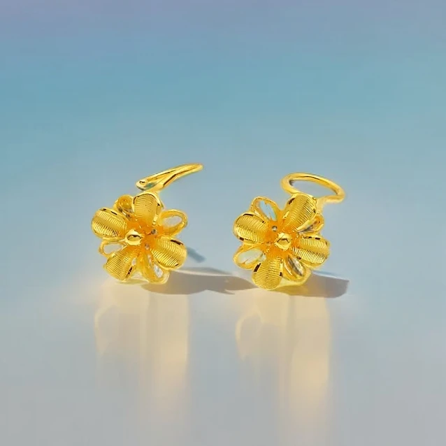 梦金园亿纯99999黄金足金花头耳钉