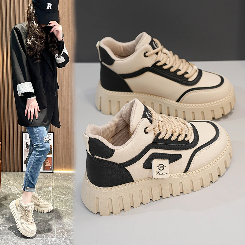 2025秋季高帮厚底休闲鞋女鞋韩版软底厚底休闲ins潮百搭防滑板鞋