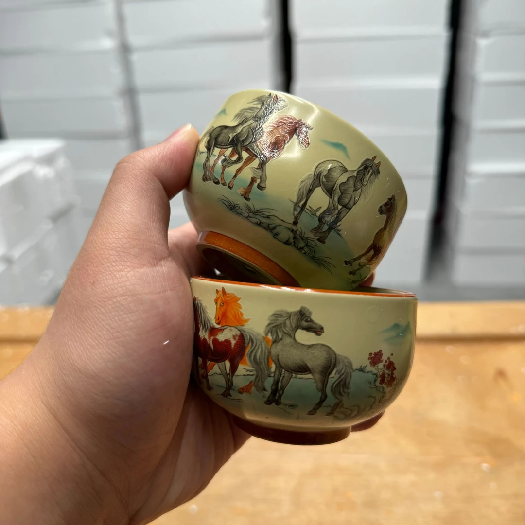 【闪购商品】汝窑功夫茶杯马到成功铜钱对杯喝茶单杯品茗杯复古