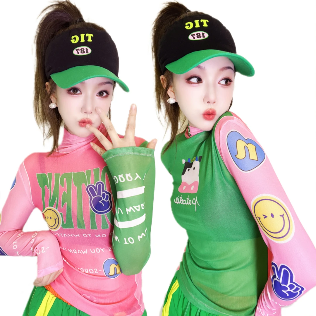 A394春夏个性修身显瘦时尚洋气减龄长袖网纱T恤打底衫女两面穿