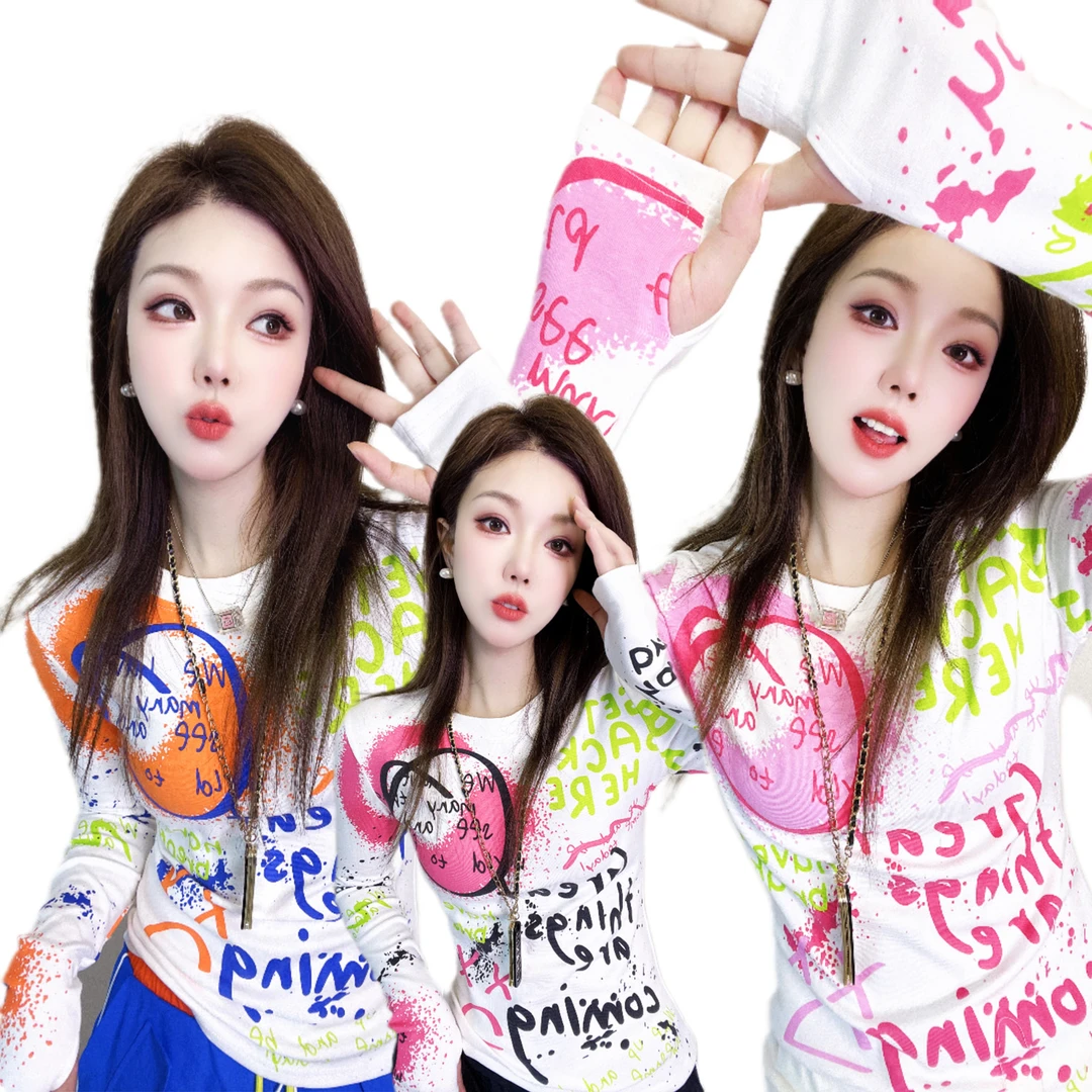 A189春装新款原创潮牌修身显瘦个性涂鸦纯棉打底衫长袖T恤女