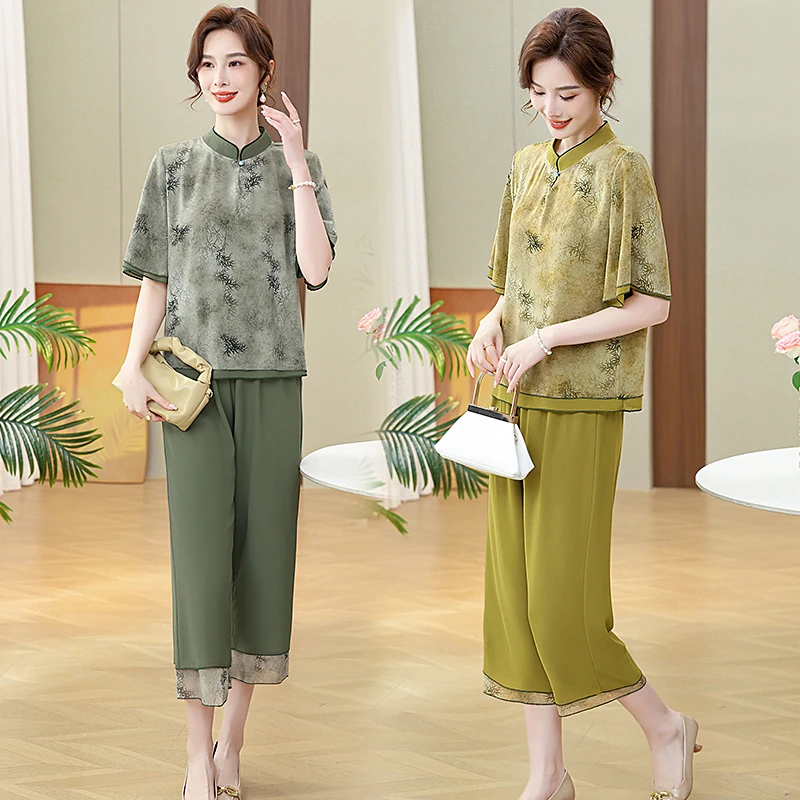 母亲节妈妈夏季洋气套装宽松2024新款中老年女装时尚休闲两件套
