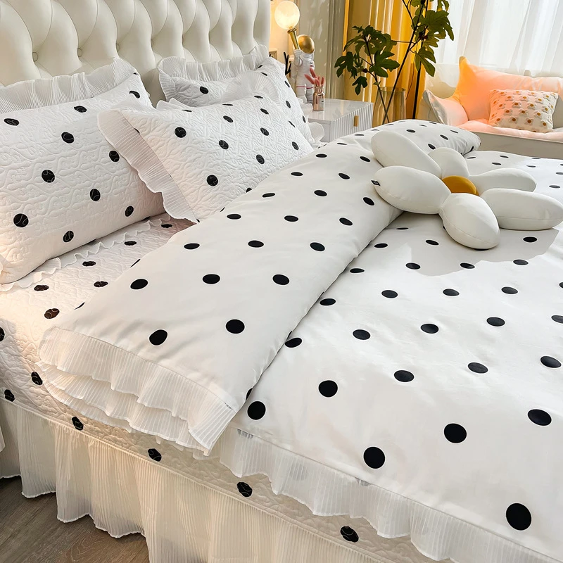 公主风床上四件套床盖床品2023新款波点学生宿舍床单被套