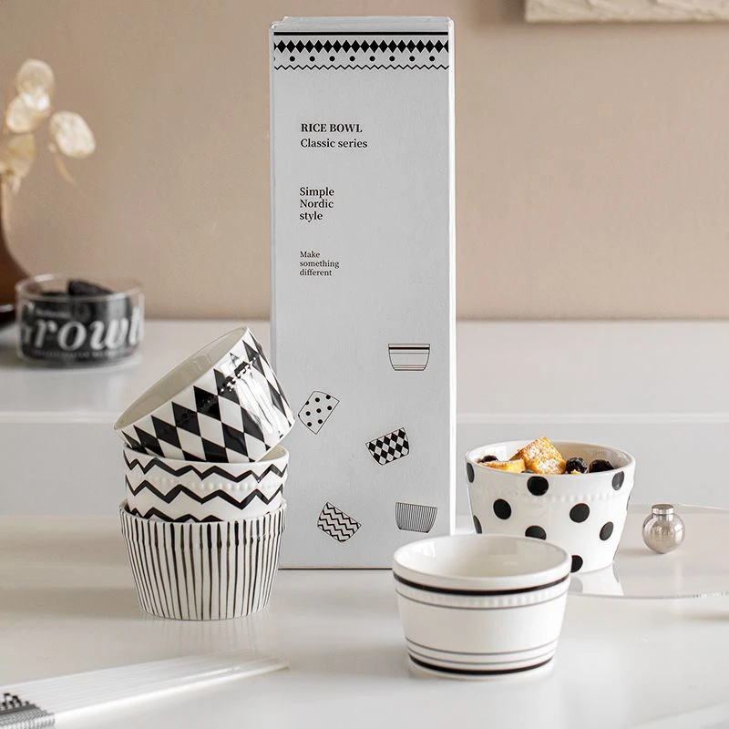 龙年简约高颜值家用防烫陶瓷餐碗个性甜品汤碗加厚4.5英寸米饭