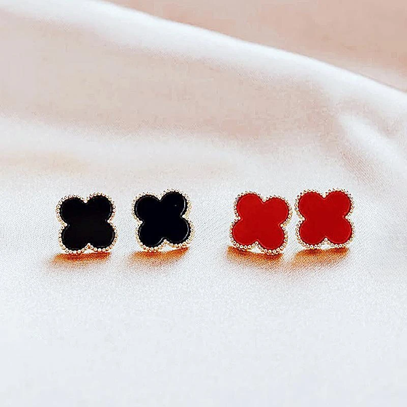 18K金四花耳钉 10M 红色 黑色（多样化发一件）