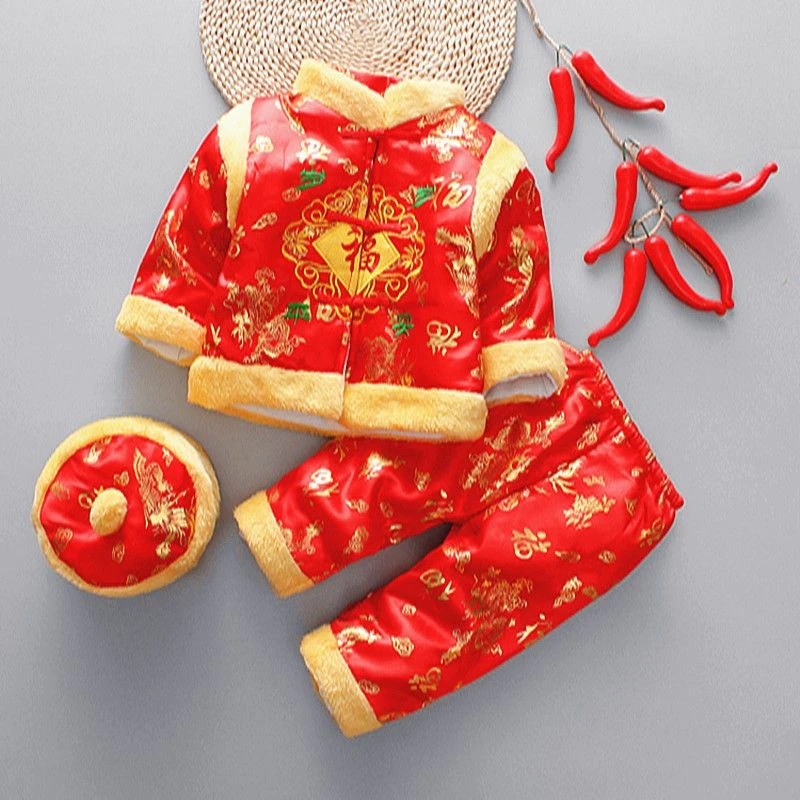 儿童1-2-3宝宝唐装套装冬季中国风新年装棉衣男女婴周岁百日礼服