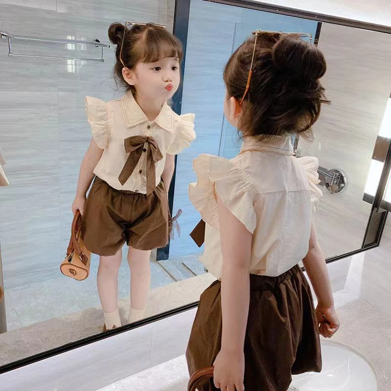 女童飞袖灯笼裤套装夏款2024新款宝宝洋气夏装女童时髦两件套