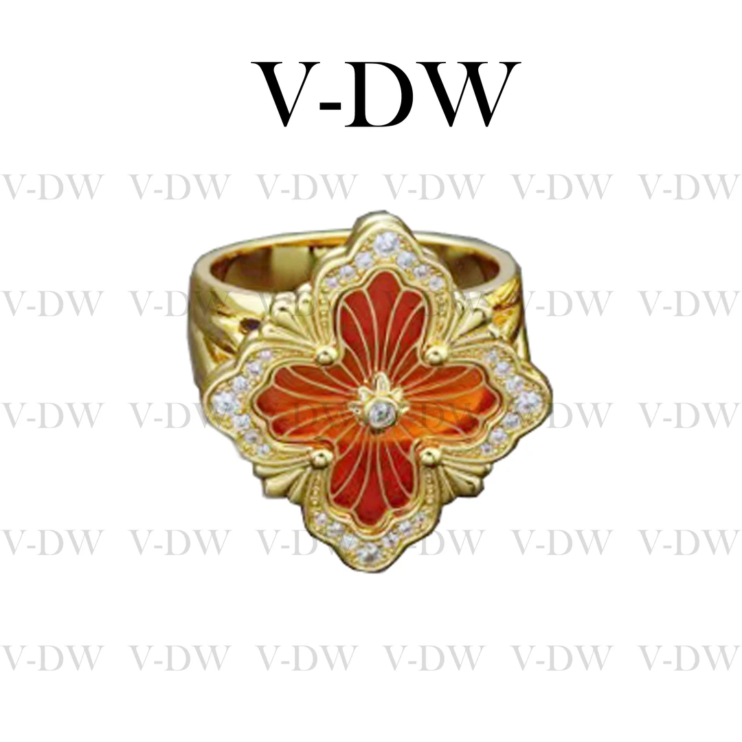 合金合成锆石戒指 小众轻奢歌剧院系列四叶草戒指