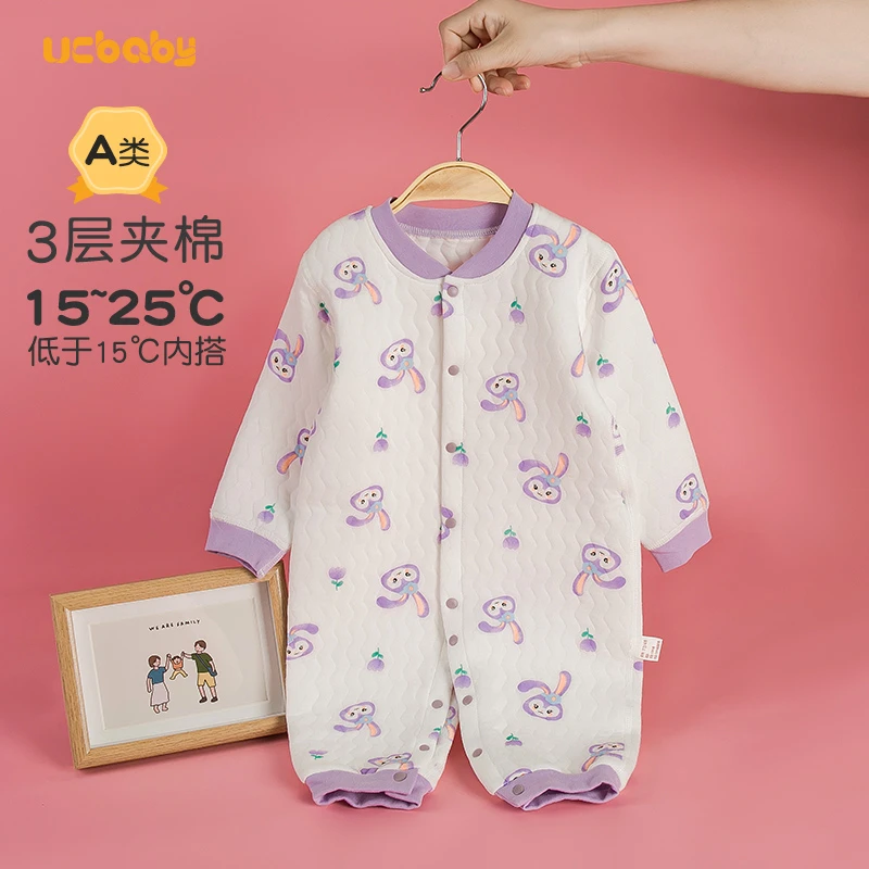 婴儿连体衣宝宝秋装套装冬季保暖衣夹棉加厚哈衣新生儿儿衣服内穿