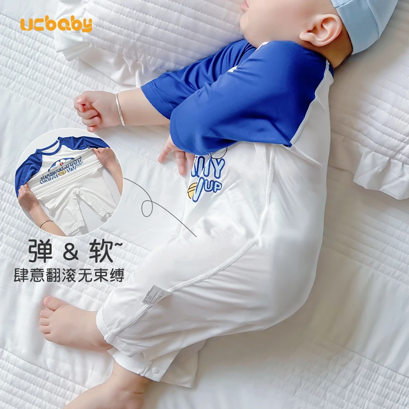 莫代尔婴儿连体衣春秋款宝宝睡衣薄款空调服防踢睡袋夏季衣服男童