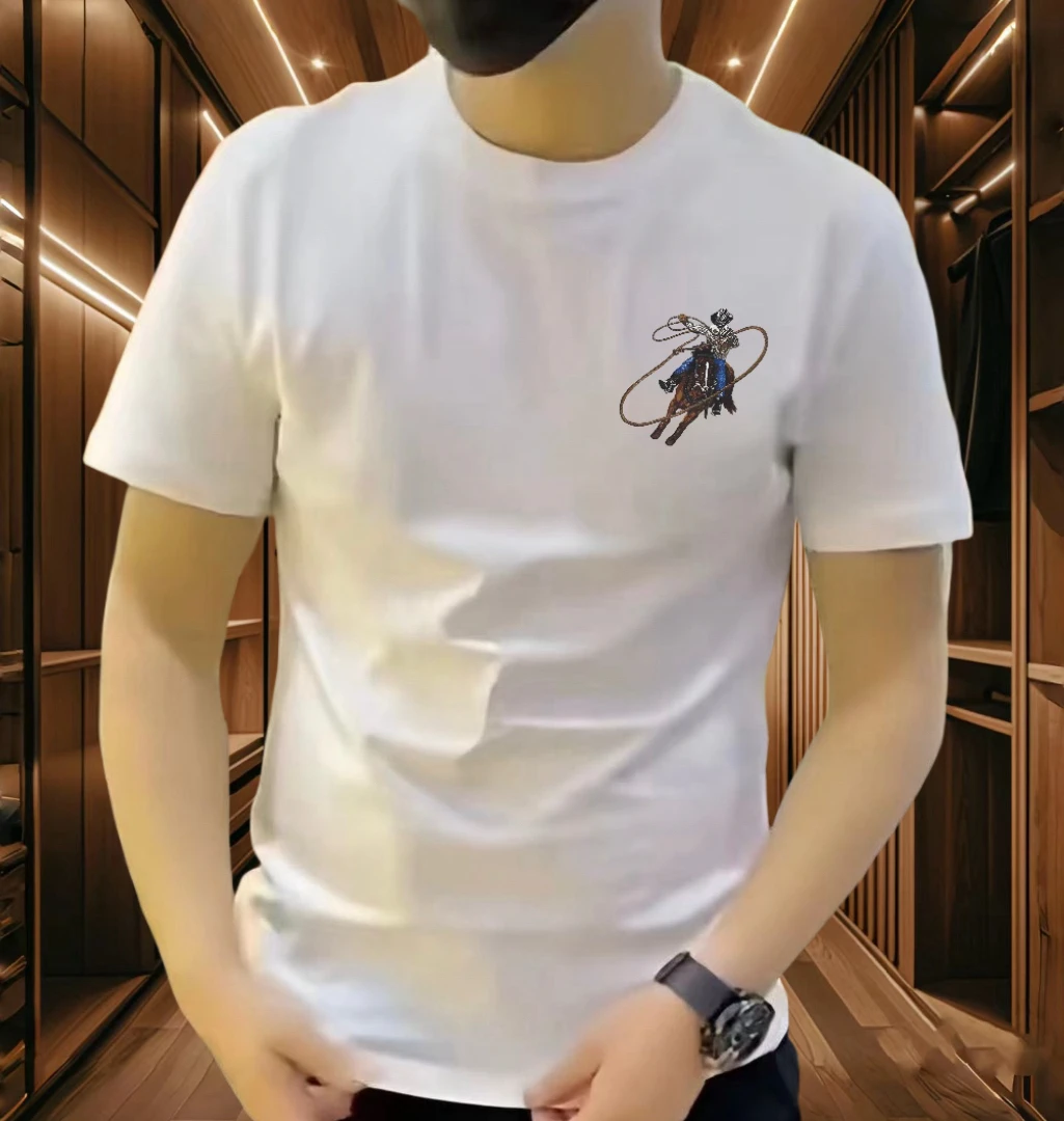 2024男士新款潮流时尚百搭帅气休闲短袖修身圆领印花夏季短袖