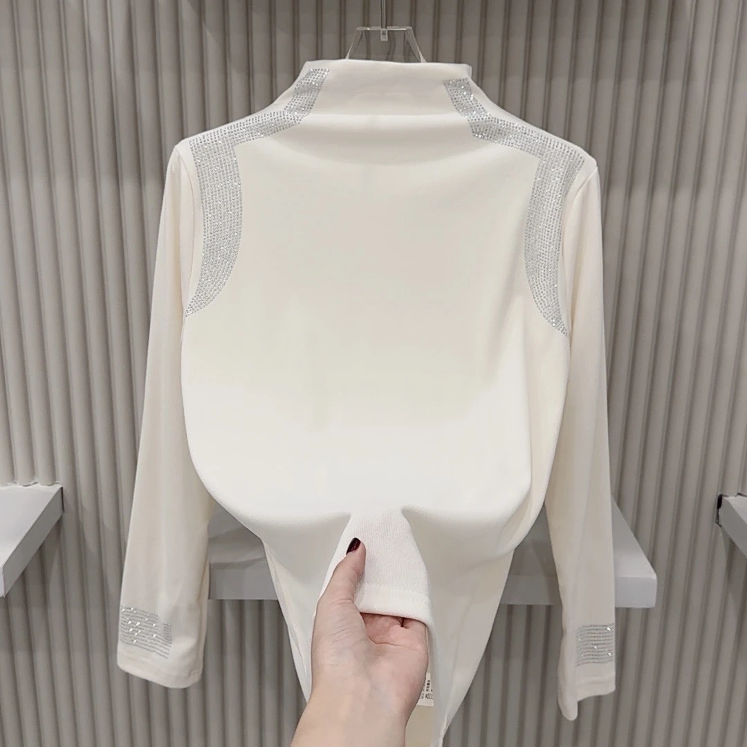 新款半高领大码宽松秋冬季流行爆款高温烫钻上衣打底衫显瘦百搭