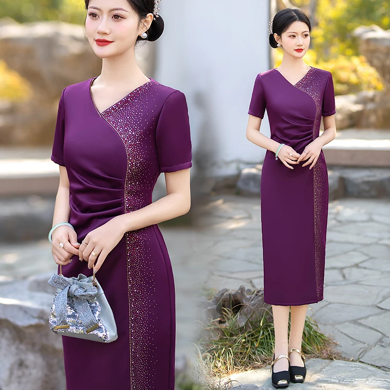 喜婆婆丈母娘婚礼婚宴礼服裙时尚中长款优雅中国风宴会连衣裙夏季